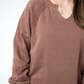 Lace Accent Vintage Wash Pullover - Brown