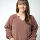Lace Accent Vintage Wash Pullover - Brown
