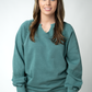 Lace Accent Vintage Wash Pullover - Teal