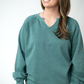 Lace Accent Vintage Wash Pullover - Teal