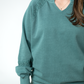 Lace Accent Vintage Wash Pullover - Teal
