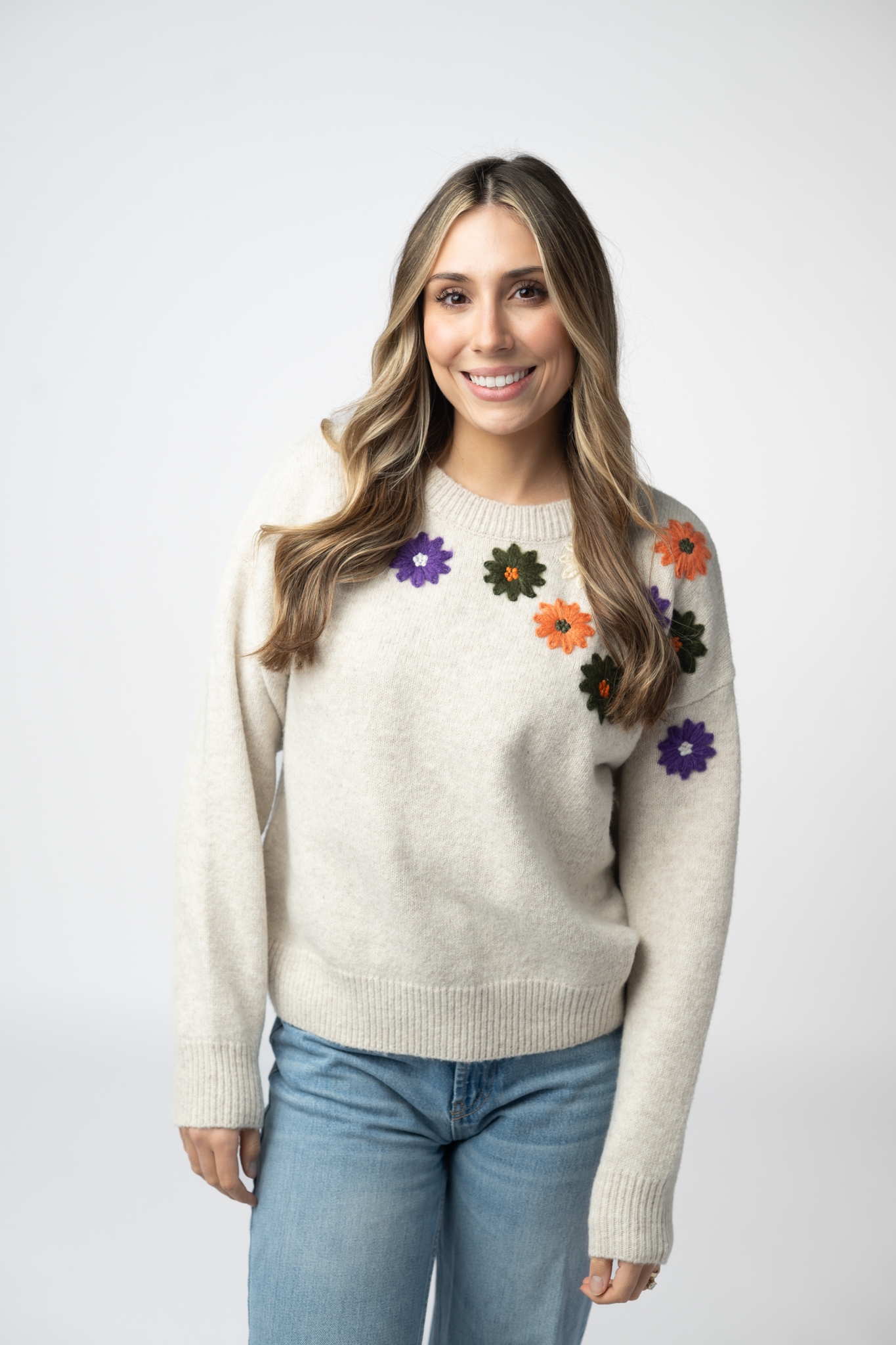 Fall Floral Sweater - Beige