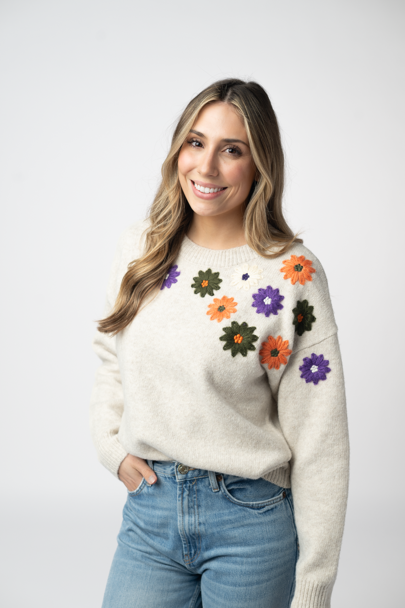 Fall Floral Sweater - Beige