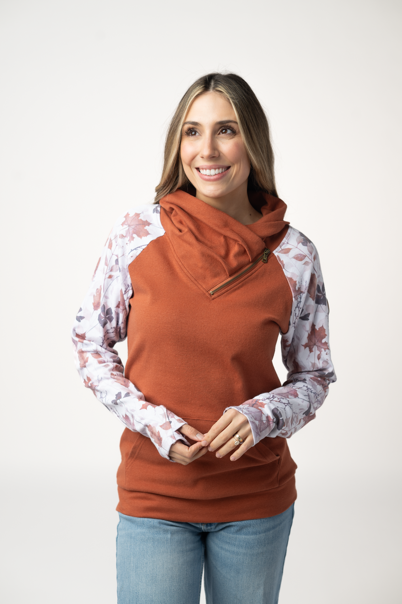 Classic Zoey ZipCowl Sweatshirt - Maple and Fall Foliage
