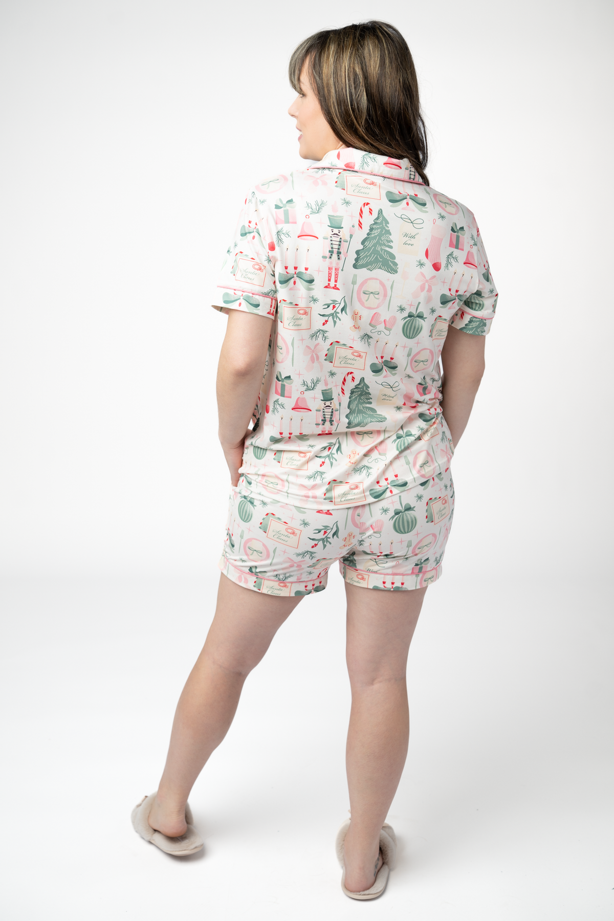 Brooke Top and Shorts Pajama Set - Pink Pine Noel