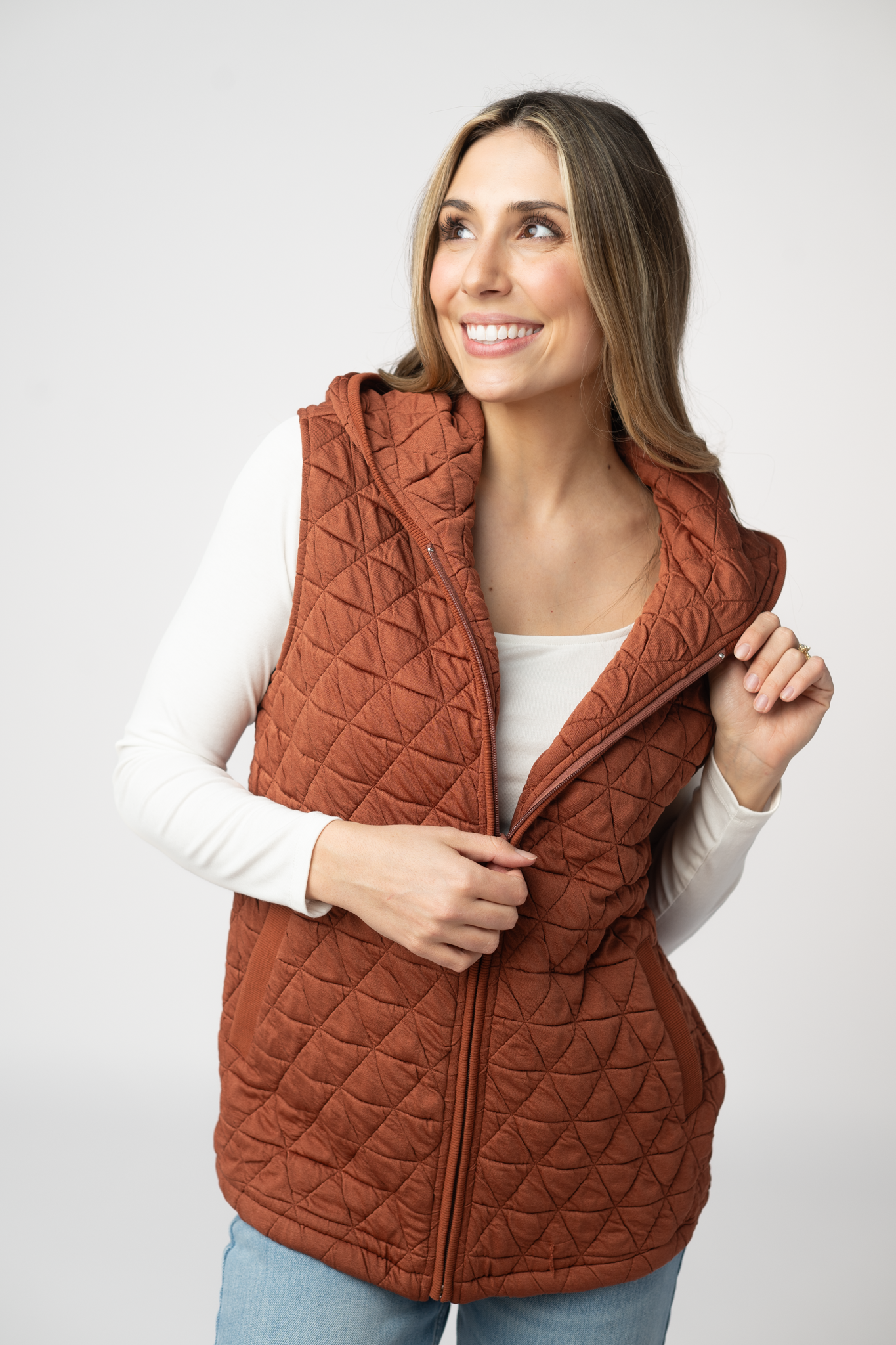 Heather Geometric Hooded Vest - Rust