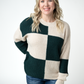Checkered Block Sweater - Cream and Evergreen