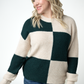 Checkered Block Sweater - Cream and Evergreen