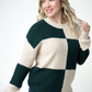 Checkered Block Sweater - Cream and Evergreen