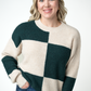 Checkered Block Sweater - Cream and Evergreen
