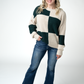 Checkered Block Sweater - Cream and Evergreen