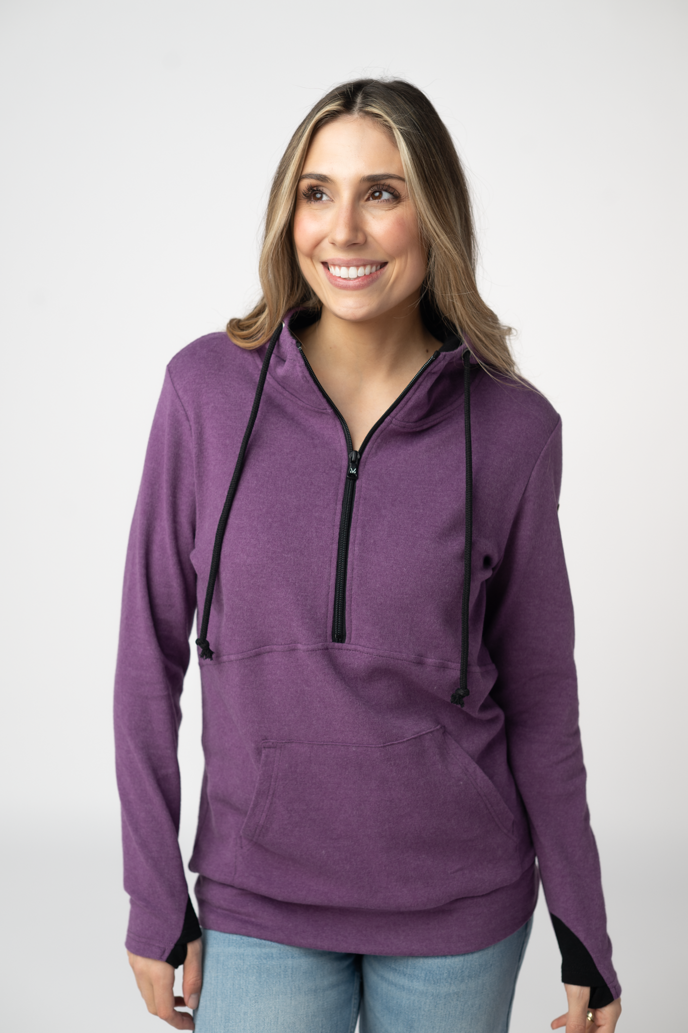 Classic Half Zip Hoodie - Black and Purple