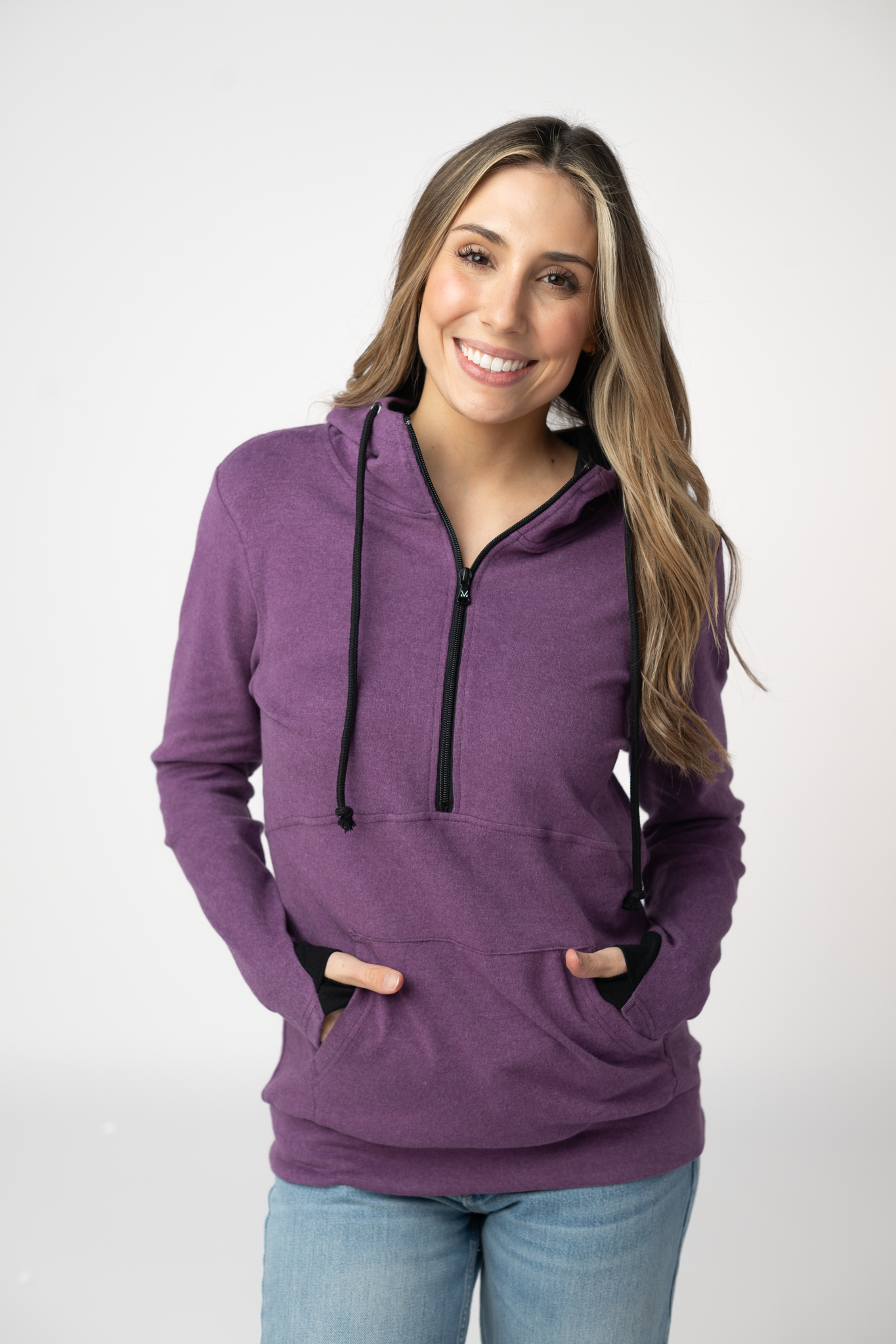 Classic Half Zip Hoodie - Black and Purple