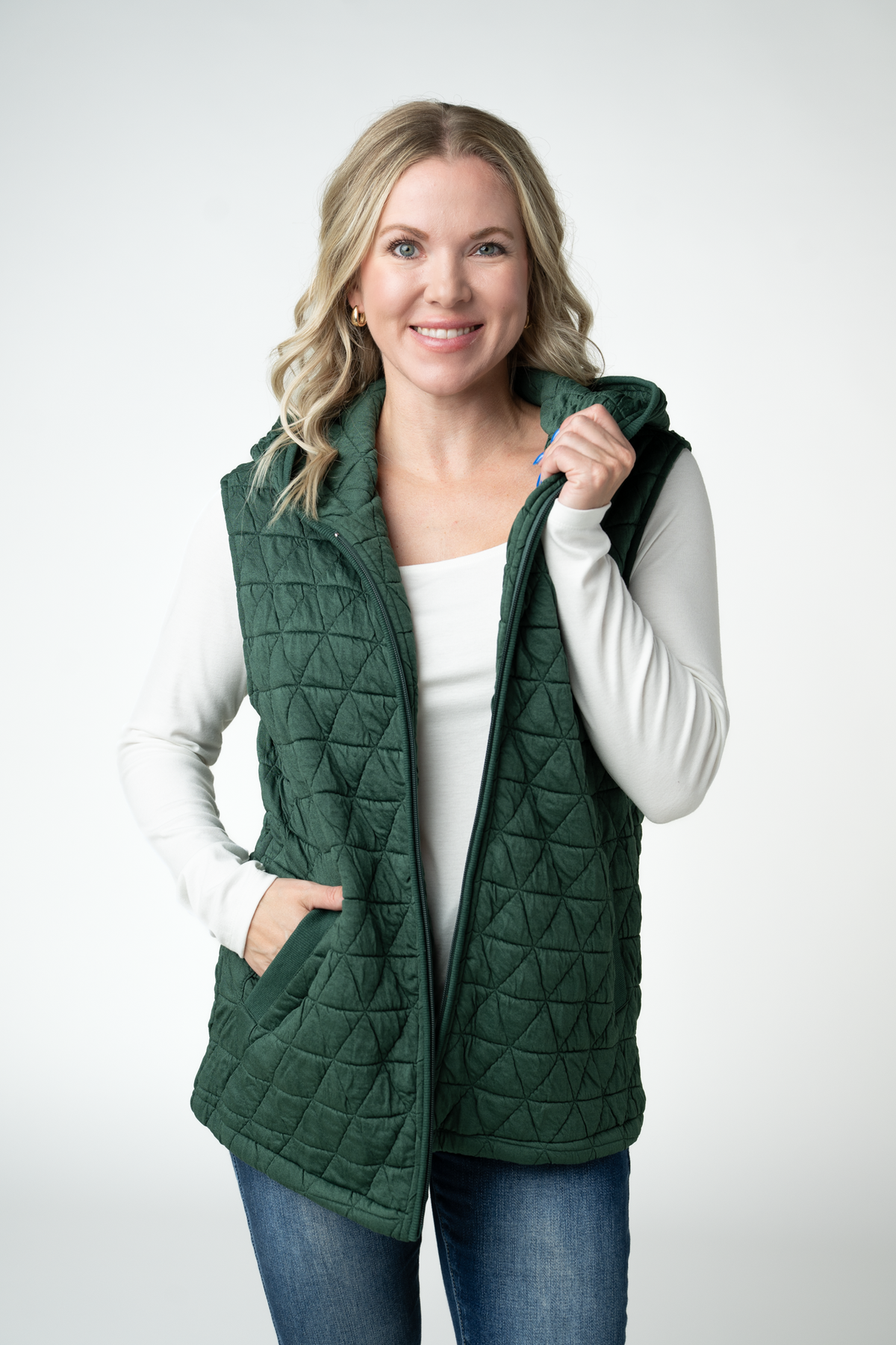 Heather Geometric Hooded Vest - Forest Green