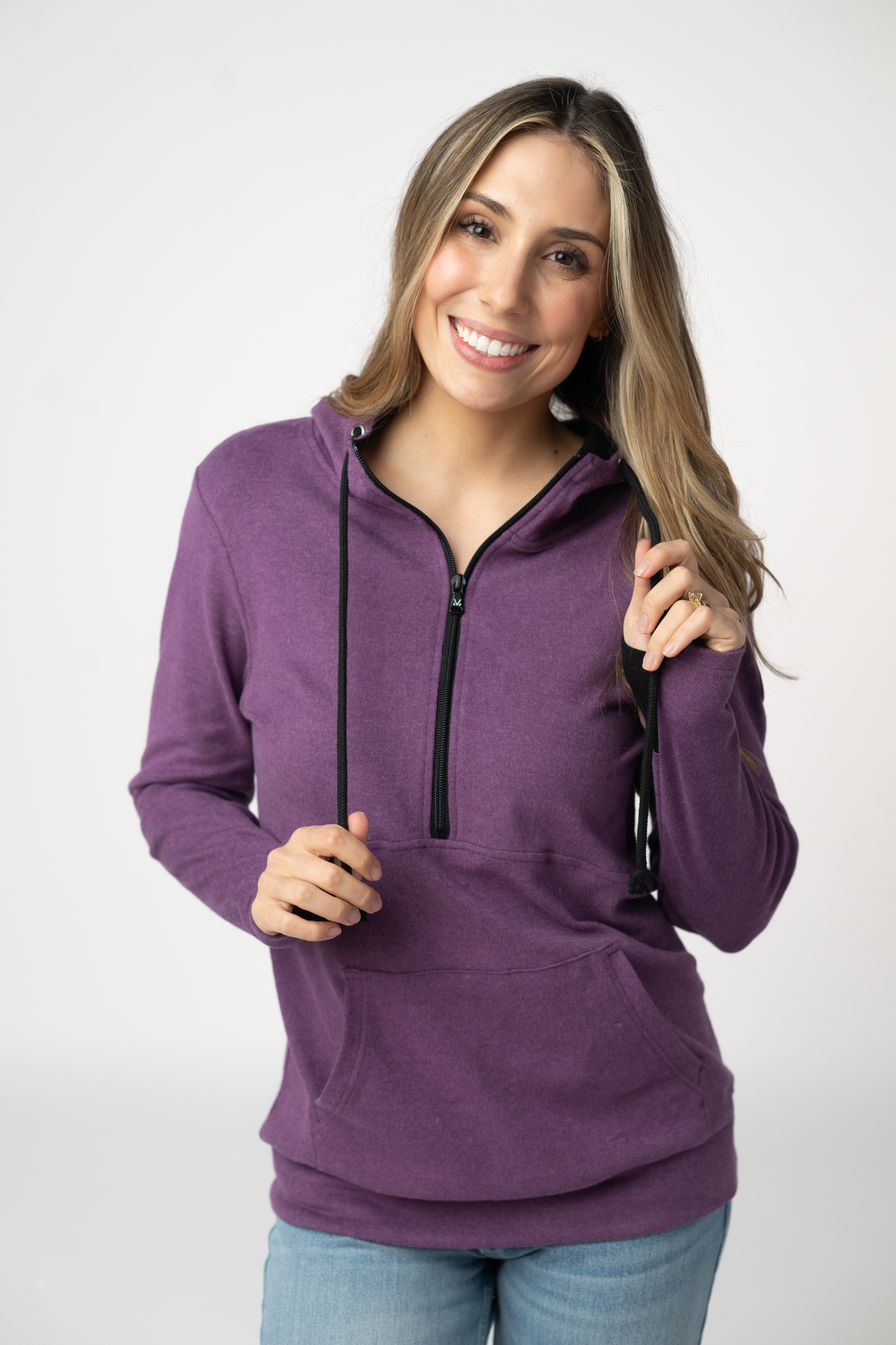 Classic Half Zip Hoodie - Black and Purple