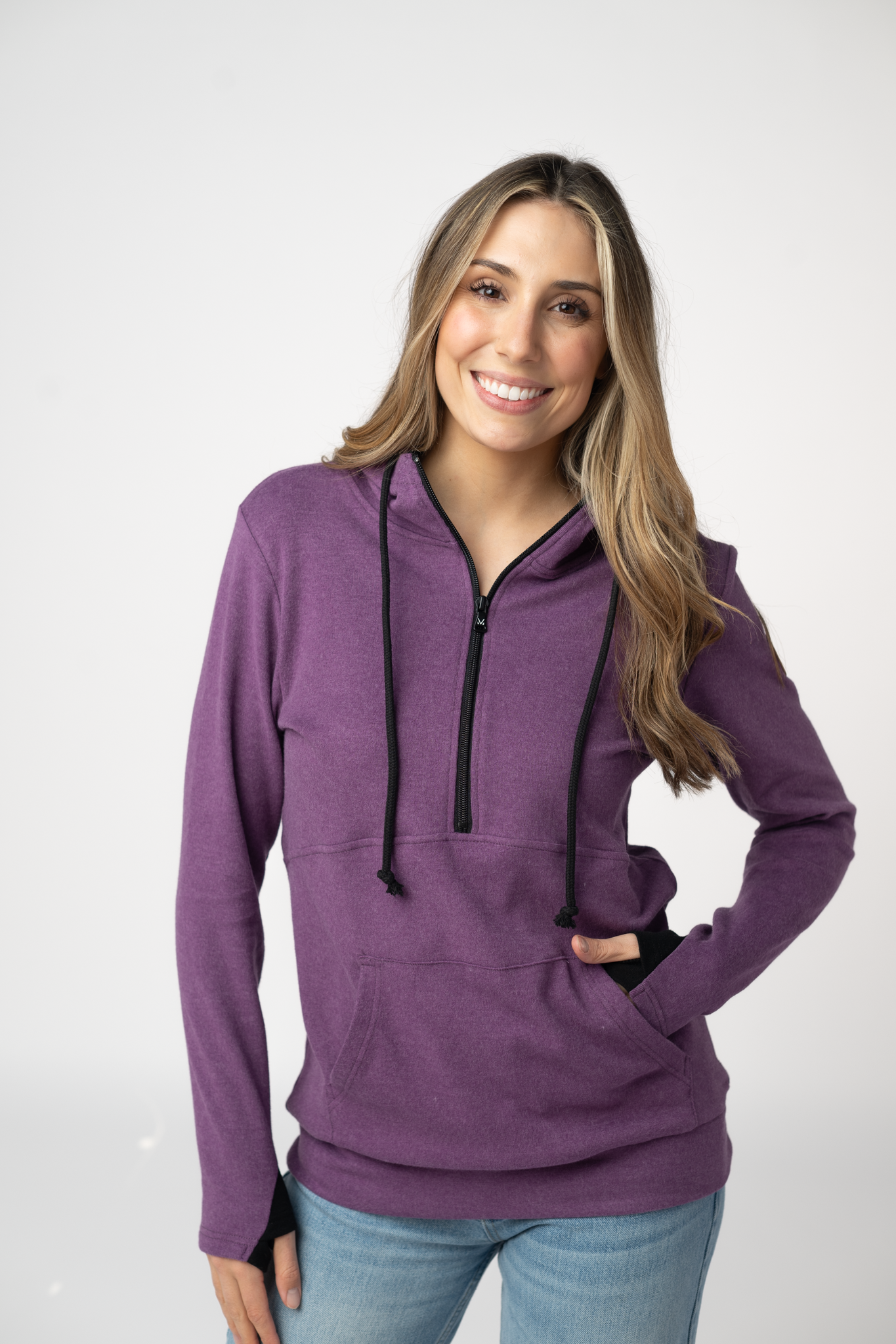 Classic Half Zip Hoodie - Black and Purple