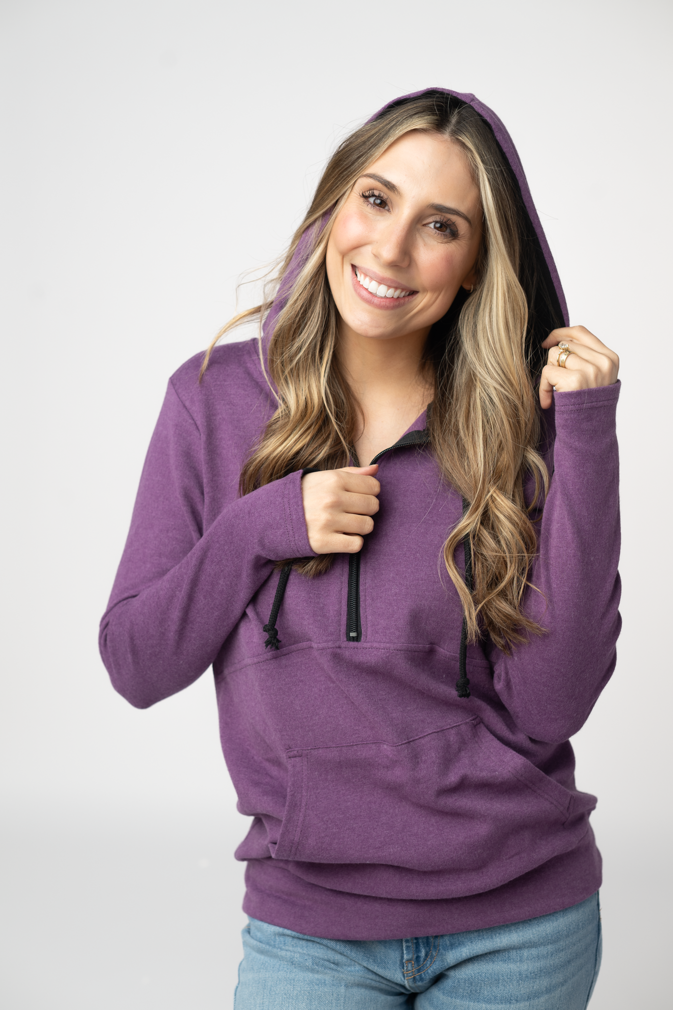 Classic Half Zip Hoodie - Black and Purple
