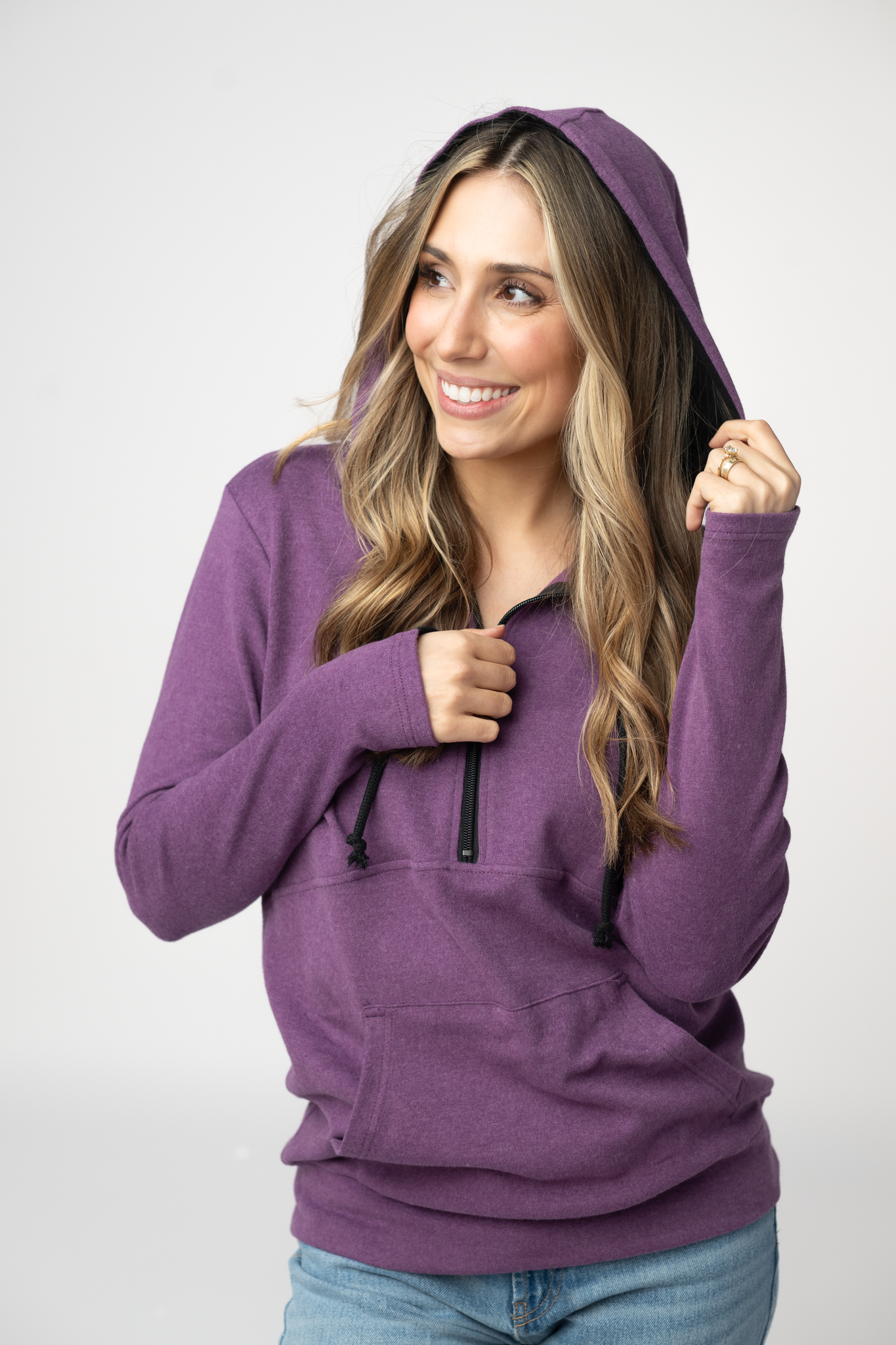 Classic Half Zip Hoodie - Black and Purple