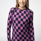 IN STOCK Blair Long Sleeve Top - Black and Purple Checkers