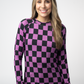 IN STOCK Blair Long Sleeve Top - Black and Purple Checkers