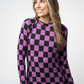 IN STOCK Blair Long Sleeve Top - Black and Purple Checkers