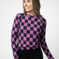 IN STOCK Blair Long Sleeve Top - Black and Purple Checkers