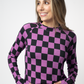 IN STOCK Blair Long Sleeve Top - Black and Purple Checkers
