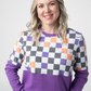 Natalie Pullover - Checkered Bats and Purple