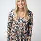Long Sleeve Sarah Ruffle Top - Navy Autumn Petals