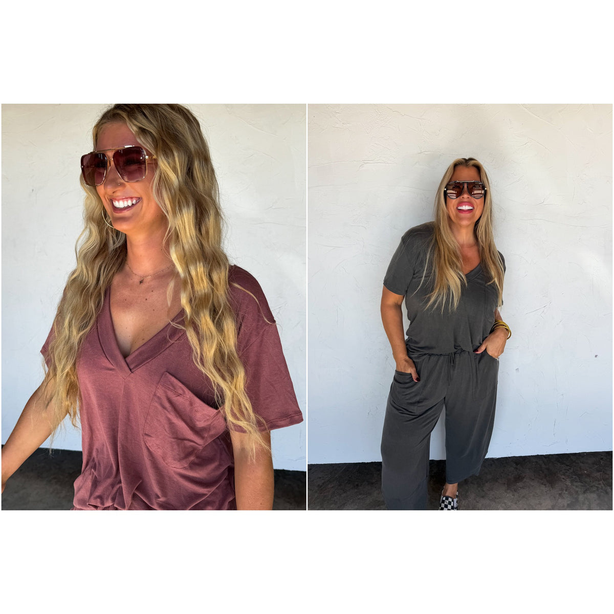 Down Time Jersey Lounge Set — Mauve + Graphite