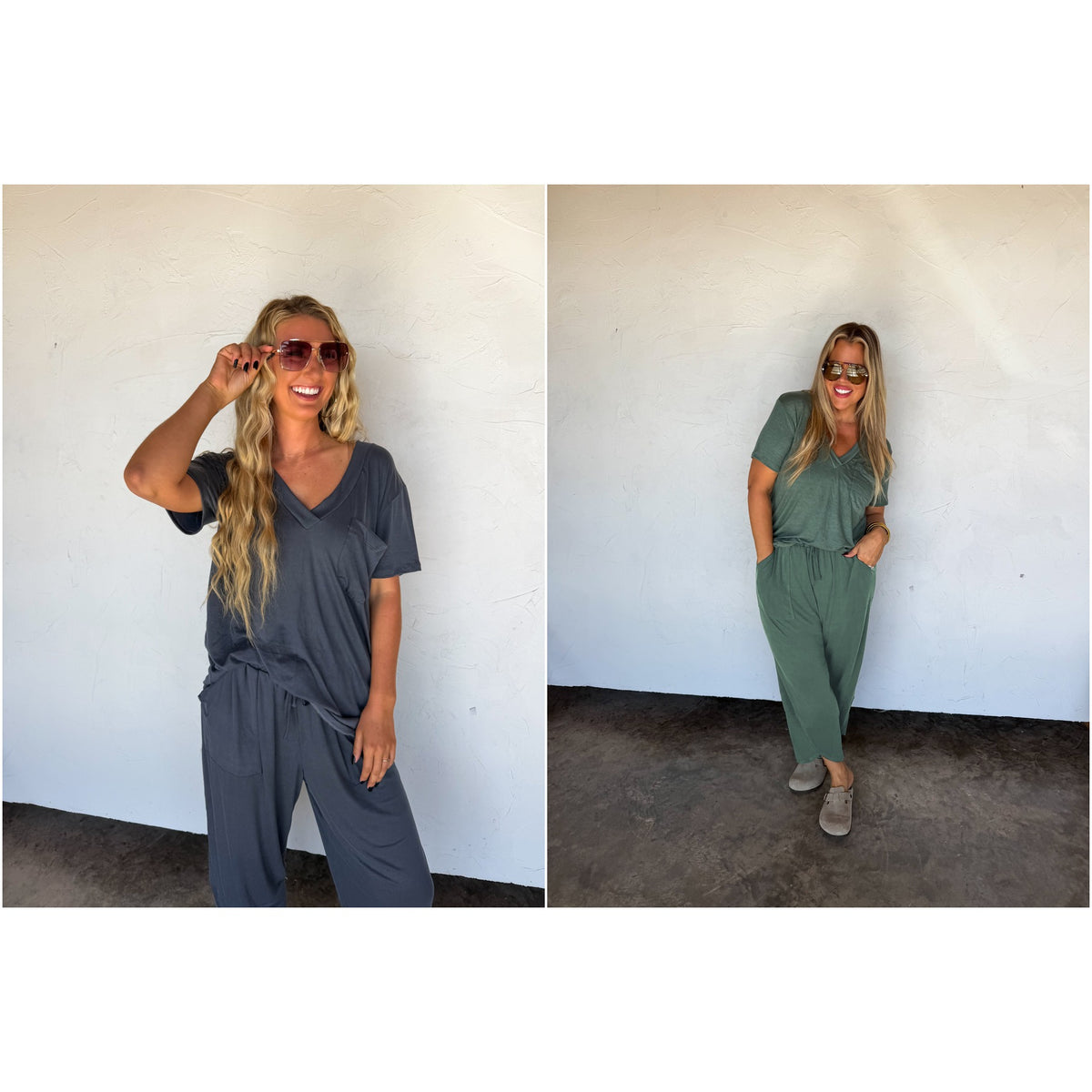 Down Time Jersey Lounge Set — Navy + Green