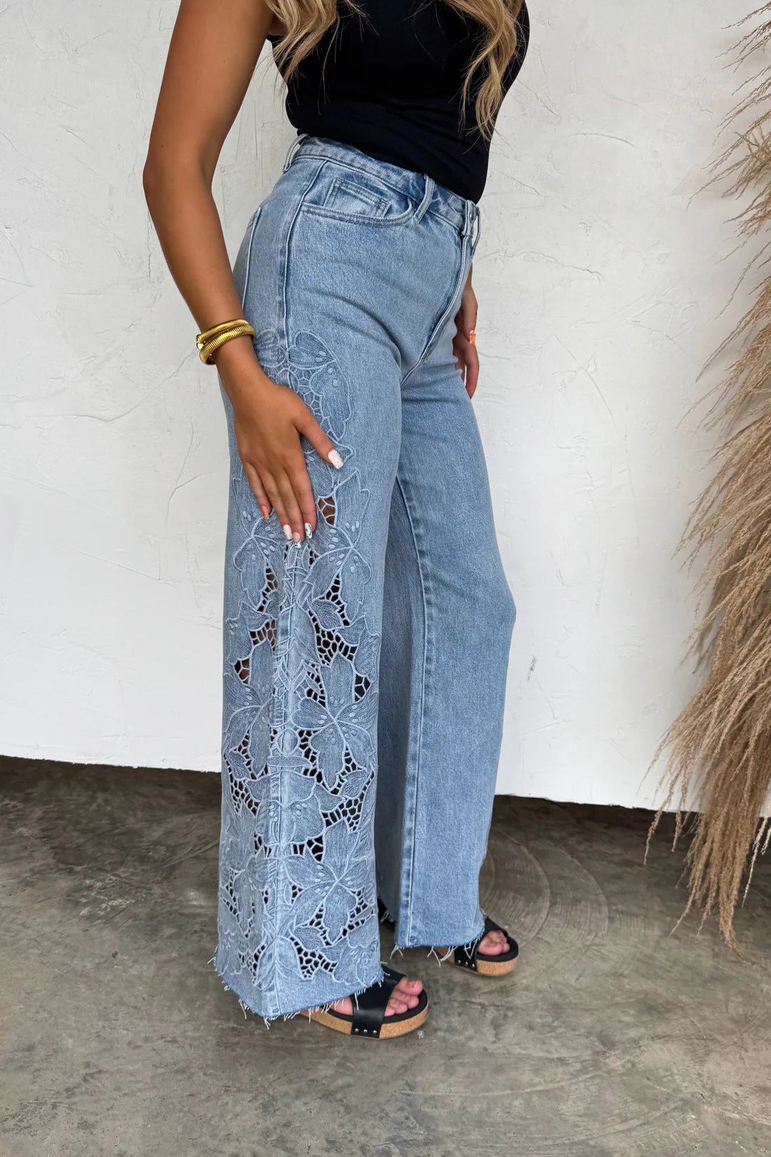 PREORDER: Floral Charm Wide Leg Jeans // eta early June