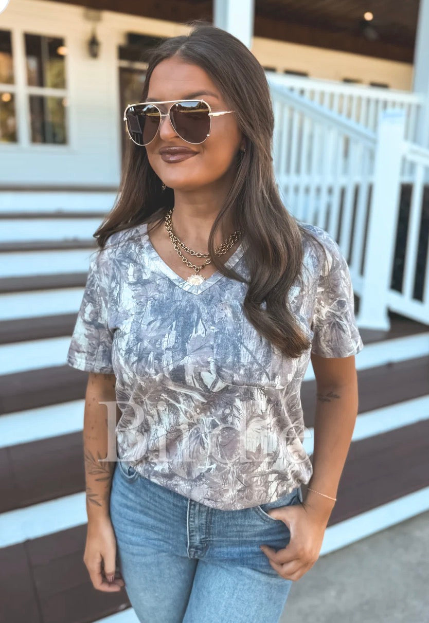 PREORDER: Soft Style V Neck Pocket Tee in Dark Camo // eta 3-4 weeks