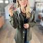 Cord Drawstring Button Up Hooded Shacket