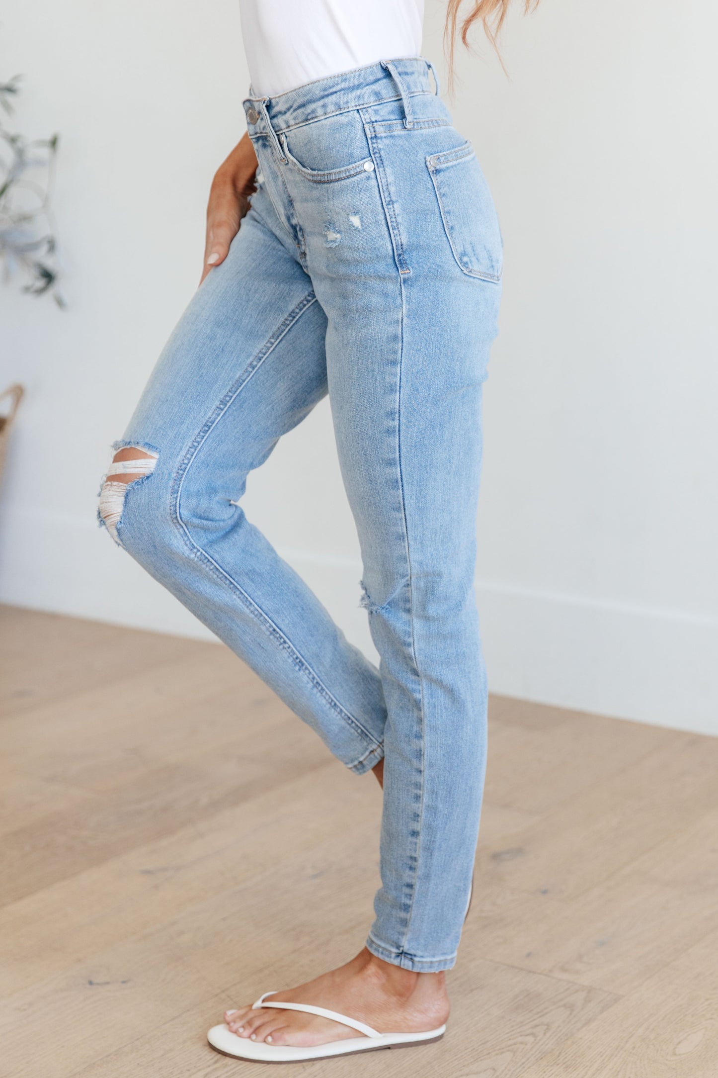 Eloise Mid Rise Control Top Distressed Skinny Jeans - Judy Blue