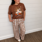 SHIPS FREEE TODAY // Brown Gingham Tie Elastic Waist Pant