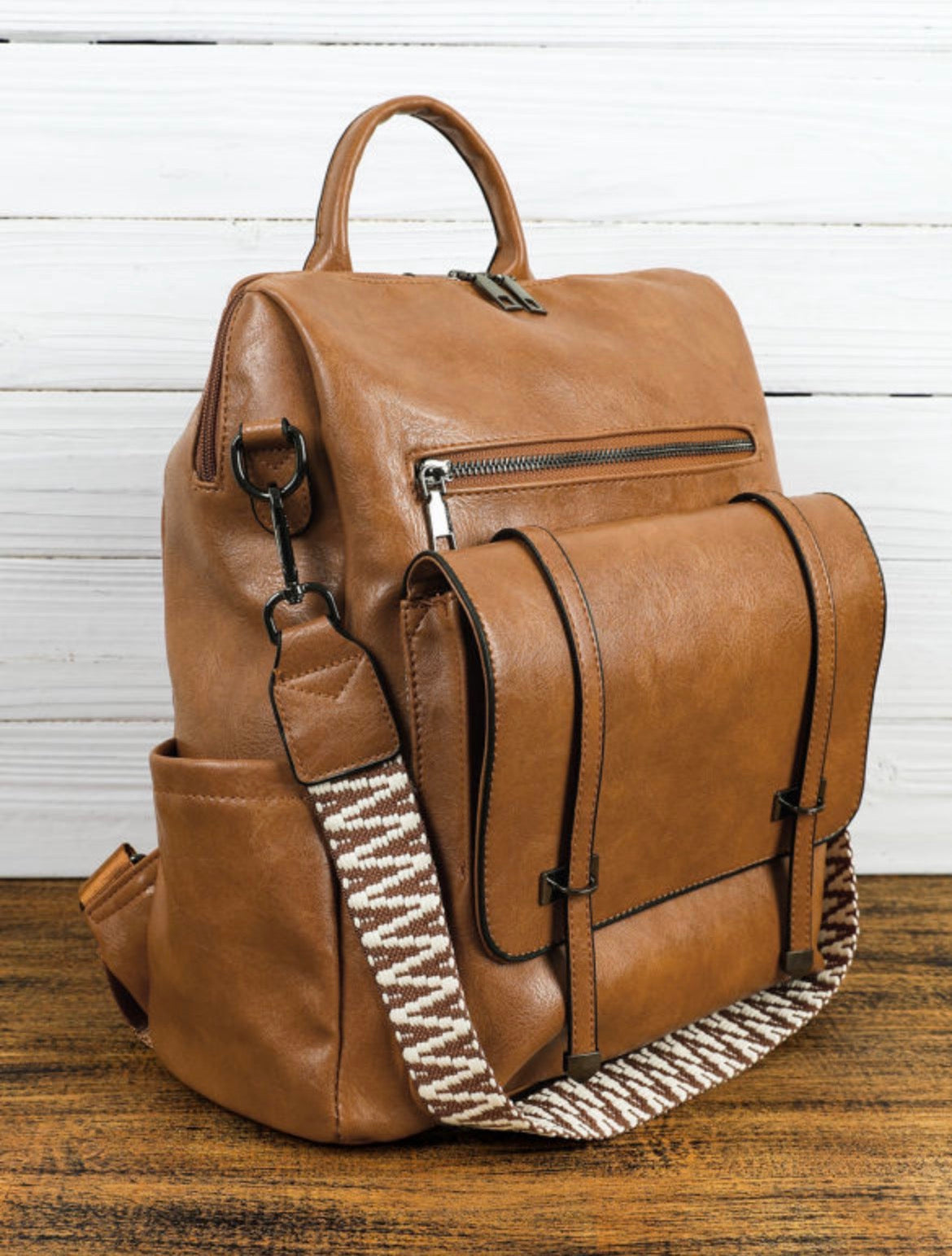 Brown PU Leather Backpack
