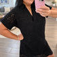 Black Solid Color Eyelet Embroidered Dress