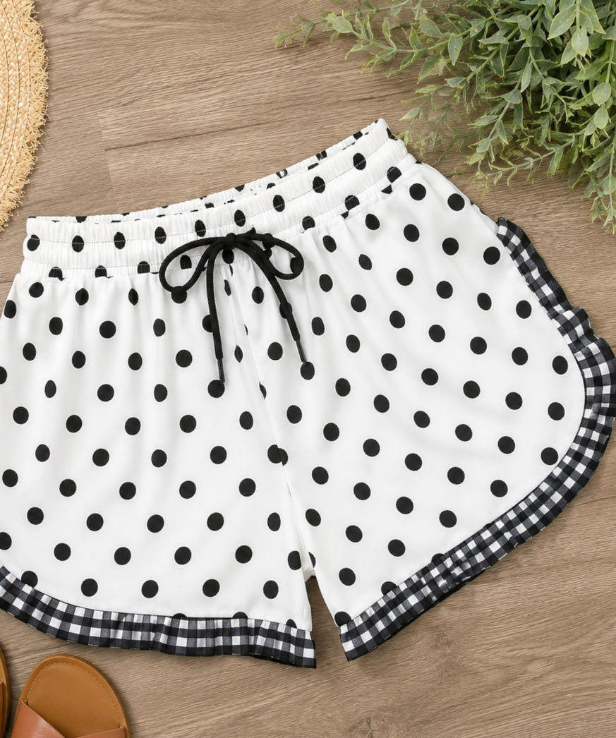 *ships free today* White Polka Dot Ruffle Trim Shorts