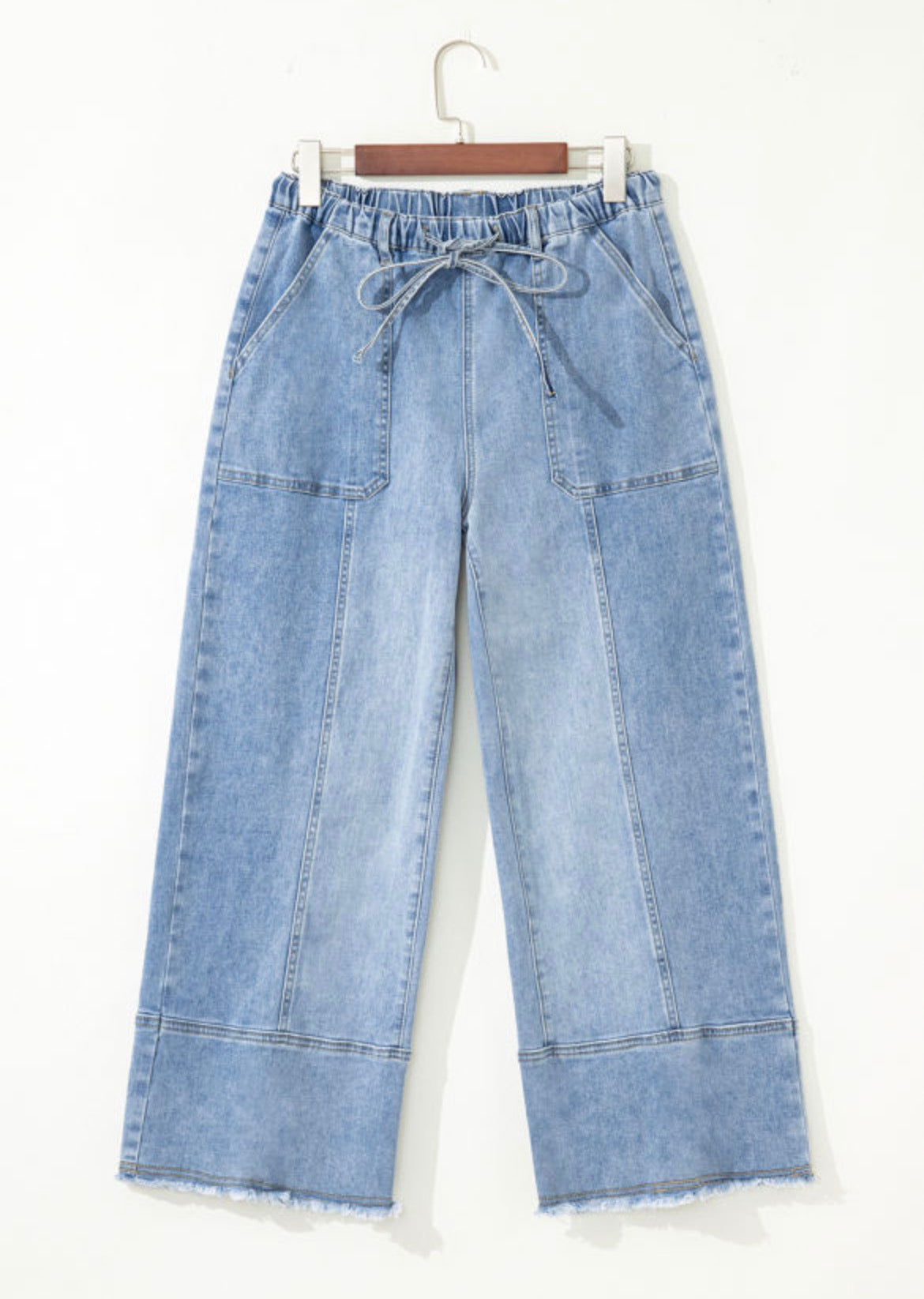 *ships free today* Seam Detail Raw Hem Wide Leg Denim Pants
