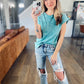 Teal Crinkle Washed Short Sleeve Tee
