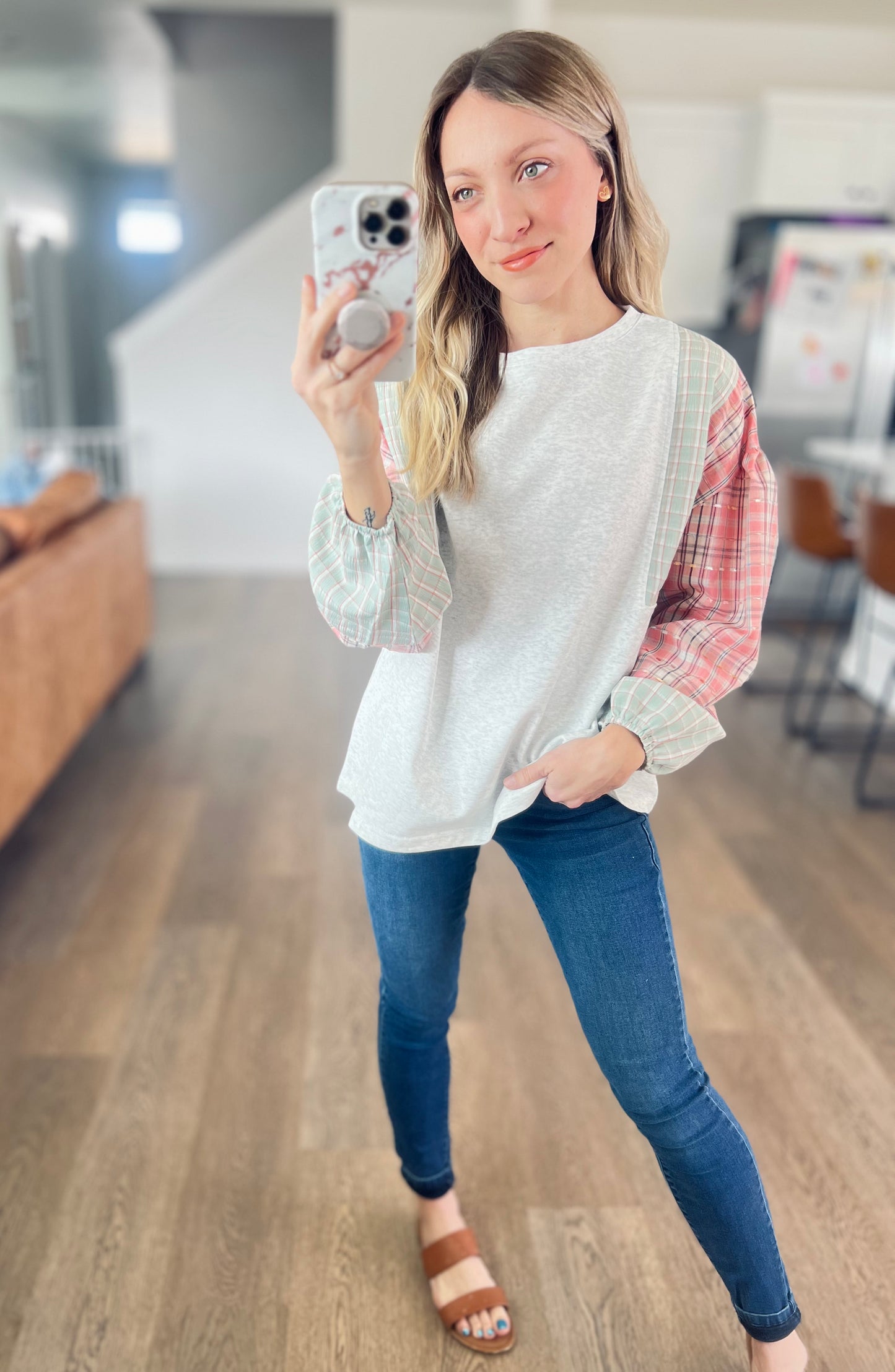 My Casual Cutie Grey Patchwork Top