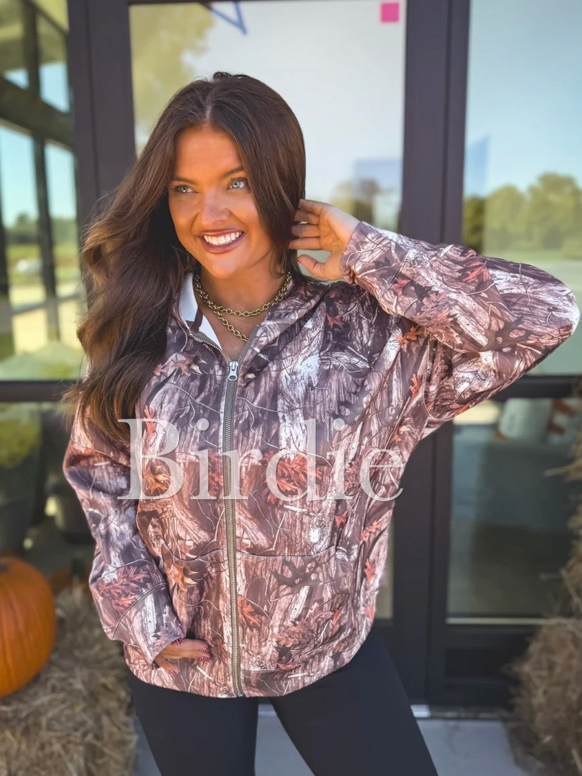 PREORDER: Dark Woodland Camo Full Zip Hoodie // 3-4 weeks eta
