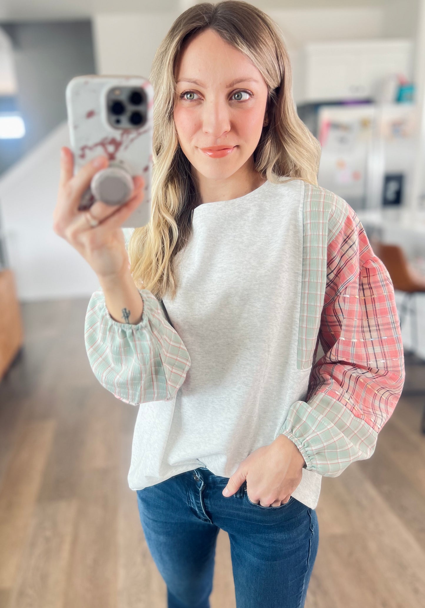 My Casual Cutie Grey Patchwork Top