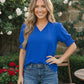 Bright Days Blue V-Neck Puff Sleeve Top