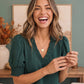 When We Met Ruffle V-Neck Puff Sleeve Top