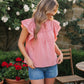 Sweet Strawberry Ruffle Flutter Top