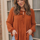 Sipping Apple Cider Tie Neck Blouse