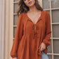 Sipping Apple Cider Tie Neck Blouse