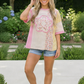Patchwork Flower Oversized Tee in Pink and Yellow